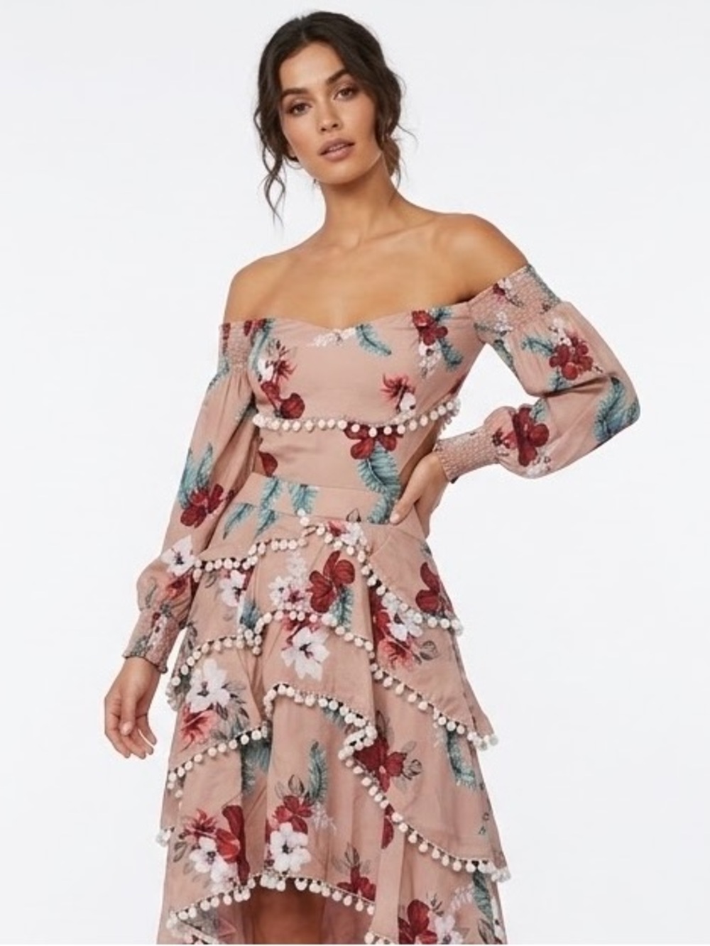 Majorelle Revolve Soho Mini Dress Pink Tropical Floral Smocked Cut Out S